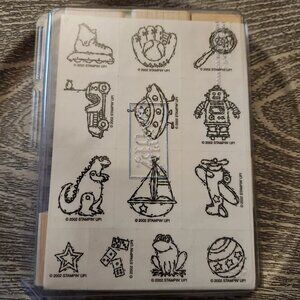 Stampin Up Toy Box Set of 13 Wood Mounted Rubber Stamp Set Rubber Stamps A1